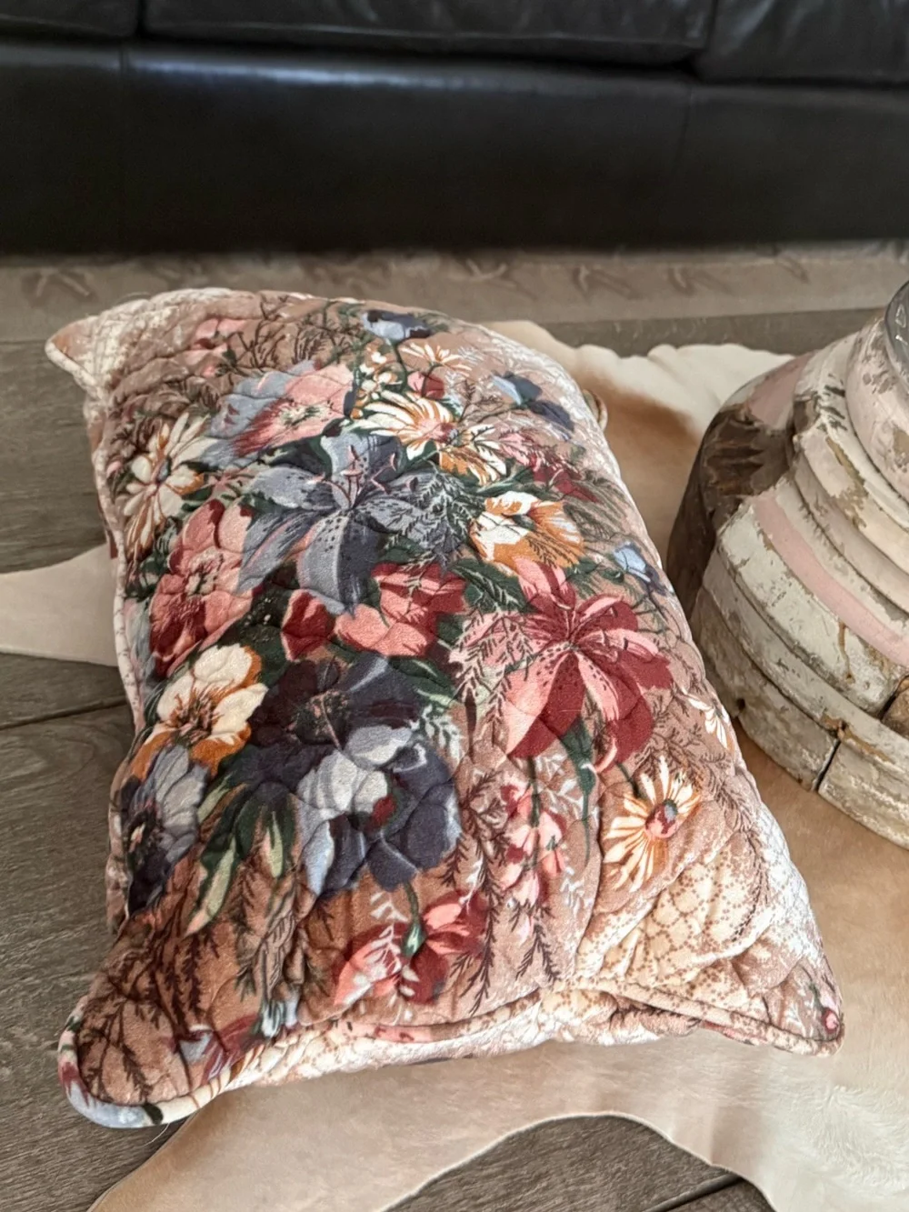 Vintage Floral Quilted Velvet Decorative Pillow - Multi Color